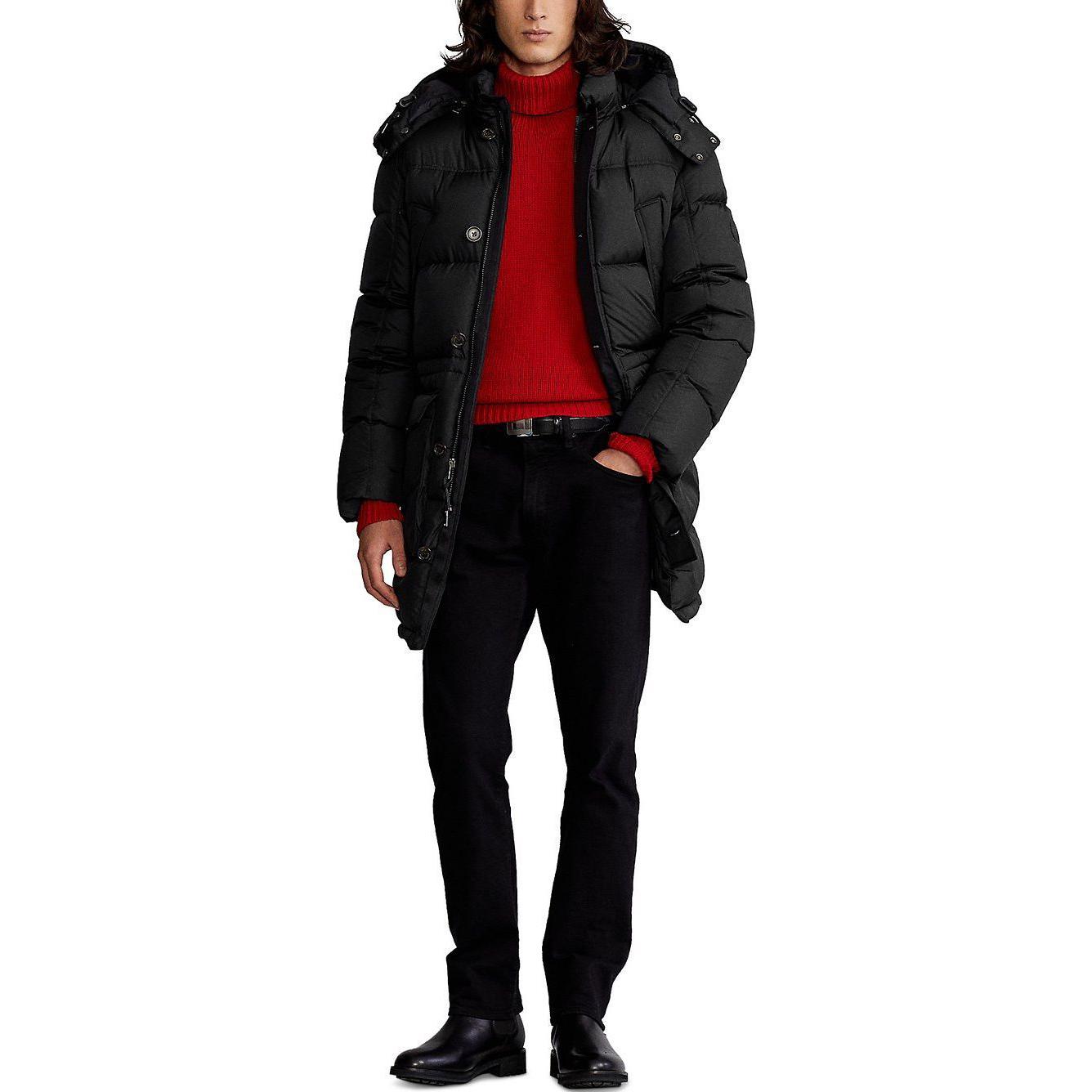 Shop Polo Ralph Lauren  Black Mid-Length Down Jacket with Detachable Hood. 710920515-002