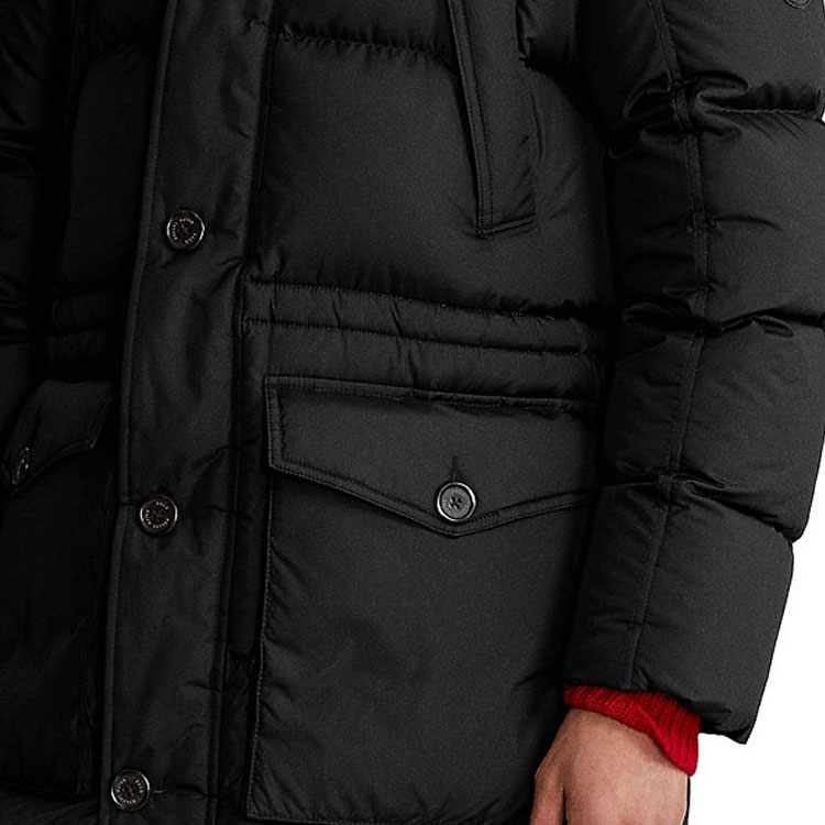 Sizing Polo Ralph Lauren  Black Mid-Length Down Jacket with Detachable Hood. 710920515-002