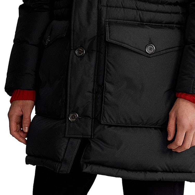 Cheap Polo Ralph Lauren  Black Mid-Length Down Jacket with Detachable Hood. 710920515-002