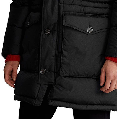 Polo Ralph Lauren Black Mid-Length Down Jacket with Detachable Hood. 710920515-002 Cheap Polo Ralph Lauren Black Mid-Length Down Jacket with Detachable Hood. 710920515-002