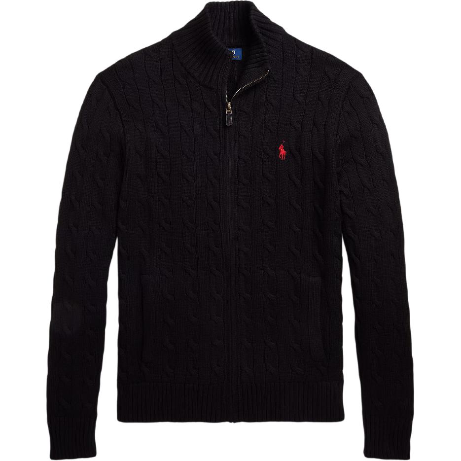 Polo Ralph Lauren  Black Solid Ribbed Turtleneck Full-Zip Knit Sweater. MNPOSWE16821085-001
