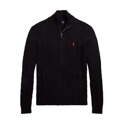 Polo Ralph Lauren Black Solid Ribbed Turtleneck Full-Zip Knit Sweater. MNPOSWE16821085-001