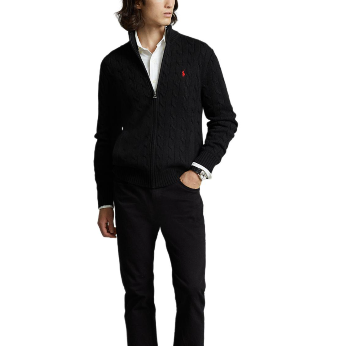 Lookbook Polo Ralph Lauren 黑色羅紋高領全拉鏈針織毛衣. MNPOSWE16821085-001