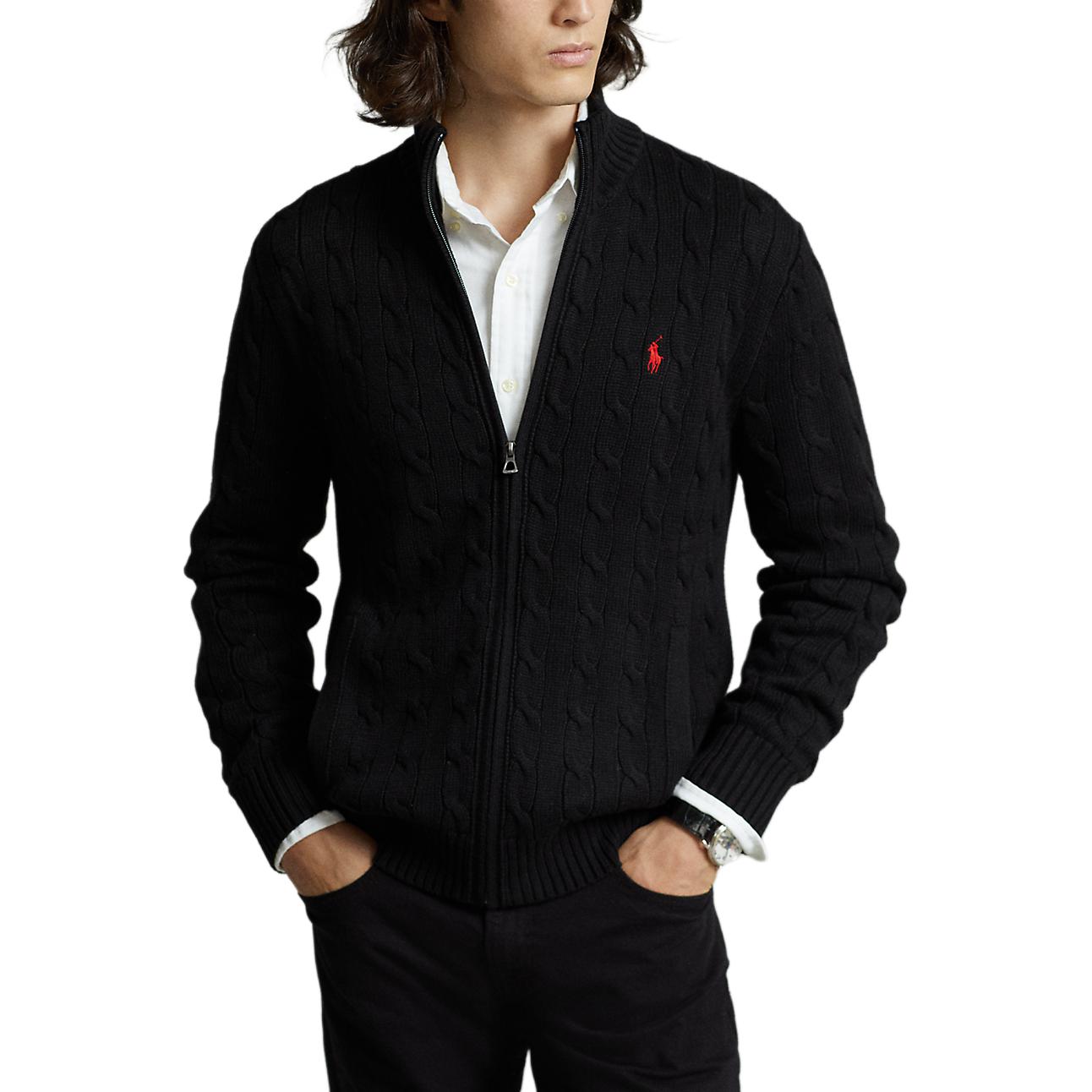 Shop Polo Ralph Lauren 黑色羅紋高領全拉鏈針織毛衣. MNPOSWE16821085-001