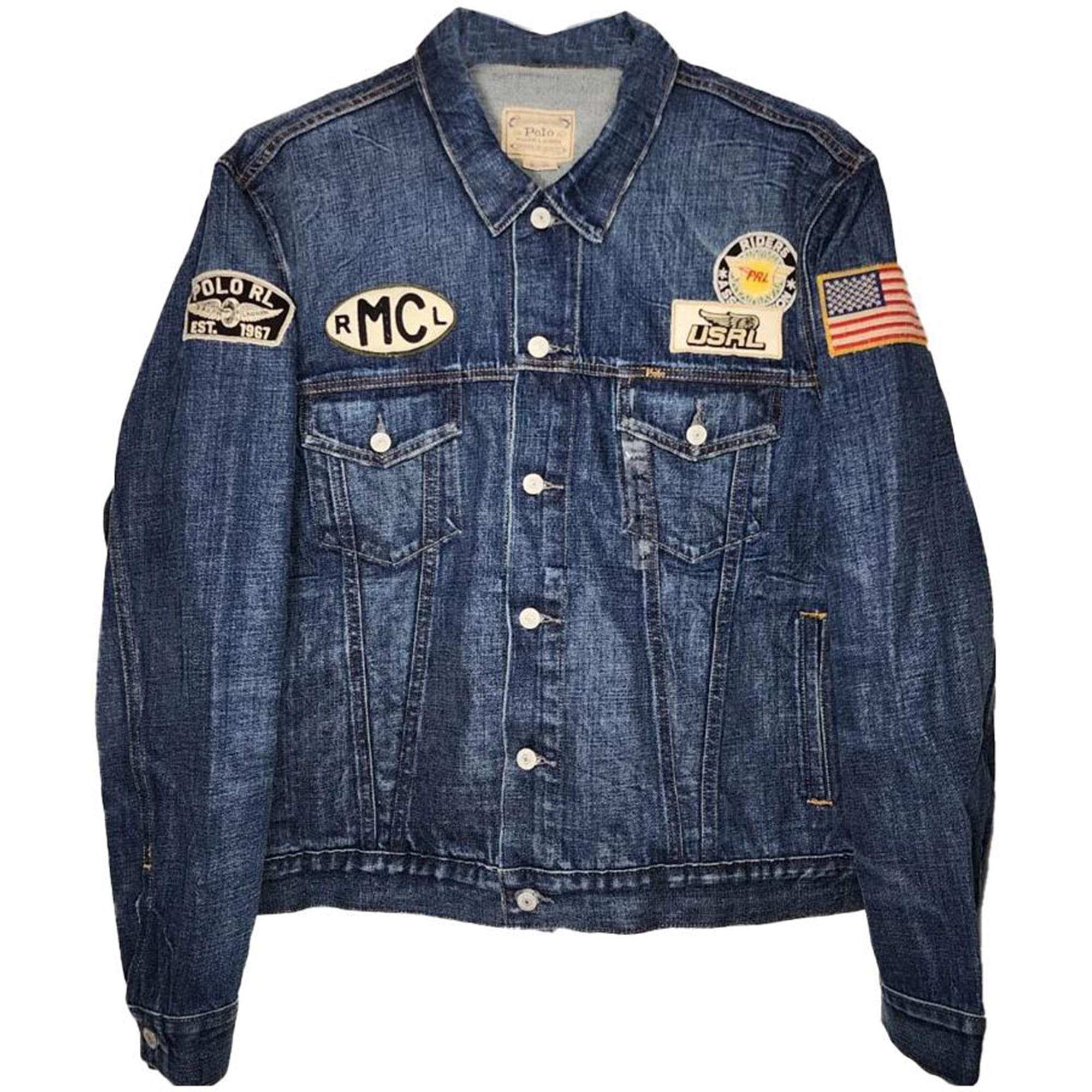 Polo Ralph Lauren  Blue Denim Jacket with Letter Pattern Print. 710825889-001