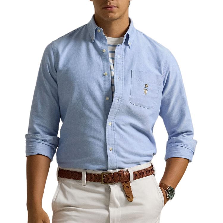 Order Polo Ralph Lauren 藍色長袖襯衫，帶卡通刺繡口袋與標誌設計 MNPOWOV16823631-400