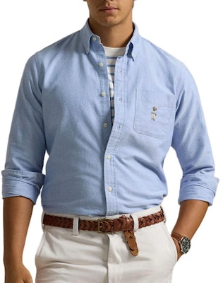 Polo Ralph Lauren 藍色長袖襯衫,帶卡通刺繡口袋與標誌設計 MNPOWOV16823631-400 Order Polo Ralph Lauren 藍色長袖襯衫,帶卡通刺繡口袋與標誌設計 MNPOWOV16823631-400