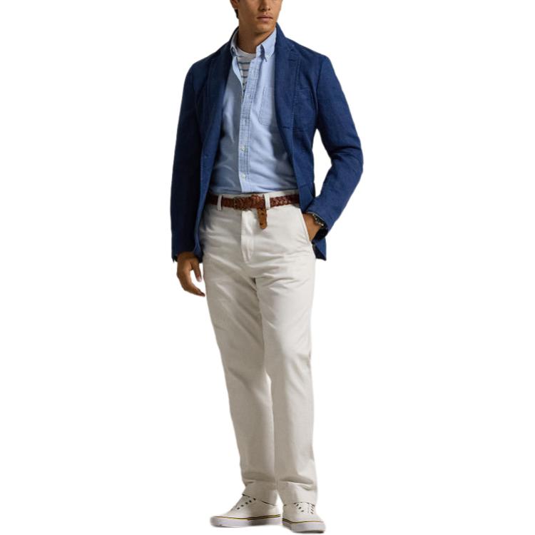 Shop Polo Ralph Lauren 藍色長袖襯衫，帶卡通刺繡口袋與標誌設計 MNPOWOV16823631-400