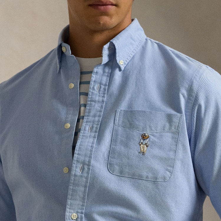 Sizing Polo Ralph Lauren 藍色長袖襯衫，帶卡通刺繡口袋與標誌設計 MNPOWOV16823631-400