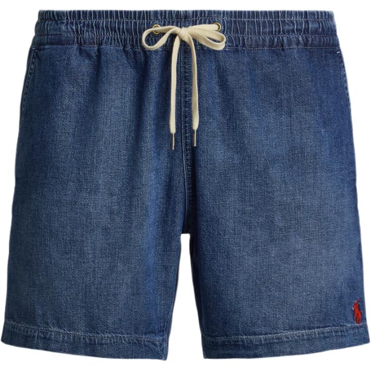Polo Ralph Lauren  Blue Mid-Rise Drawstring Denim Shorts with Pony Logo. MNPODNM10920079-400