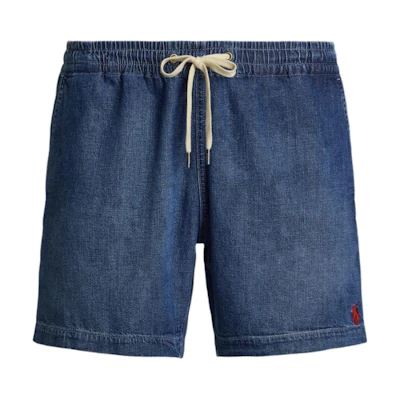 Polo Ralph Lauren Blue Mid-Rise Drawstring Denim Shorts with Pony Logo. MNPODNM10920079-400