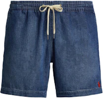 Order Polo Ralph Lauren 藍色中腰抽繩丹寧短褲馬球標誌設計。 MNPODNM10920079-400