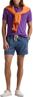 Lookbook Polo Ralph Lauren 藍色中腰抽繩丹寧短褲馬球標誌設計。 MNPODNM10920079-400