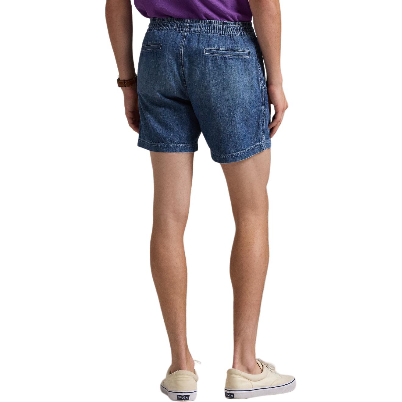 Purchase Polo Ralph Lauren 藍色中腰抽繩丹寧短褲馬球標誌設計。 MNPODNM10920079-400