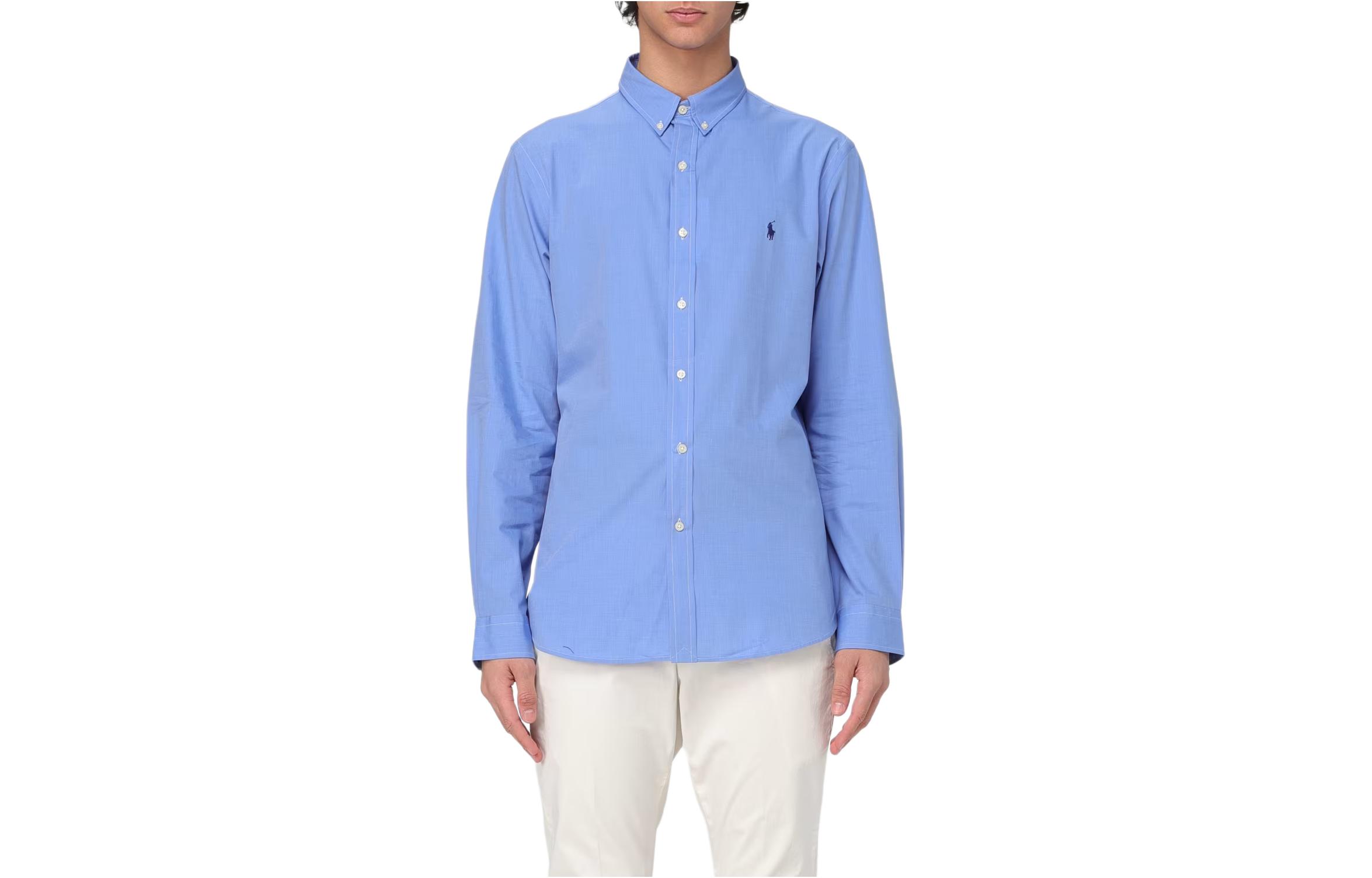 Polo Ralph Lauren  Blue Solid Button-Down Slim Fit Long Sleeve Shirt 710928254-003