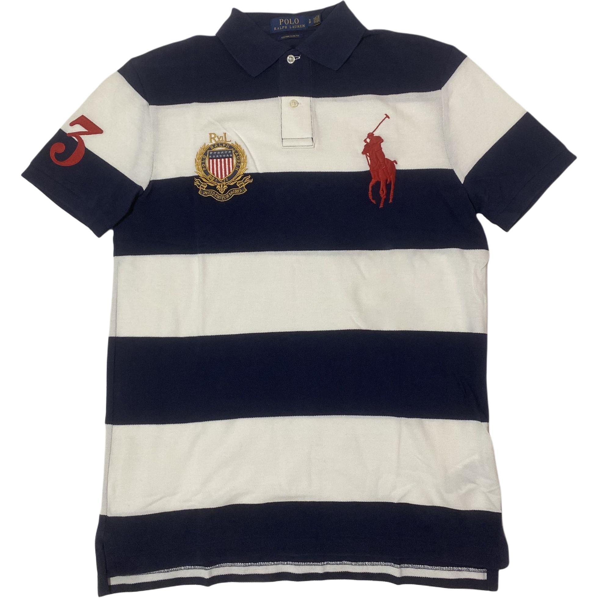 Polo Ralph Lauren  Blue Striped Cotton Short Sleeve Polo Shirt. 710804822-001