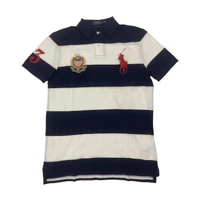 Polo Ralph Lauren Blue Striped Cotton Short Sleeve Polo Shirt. 710804822-001