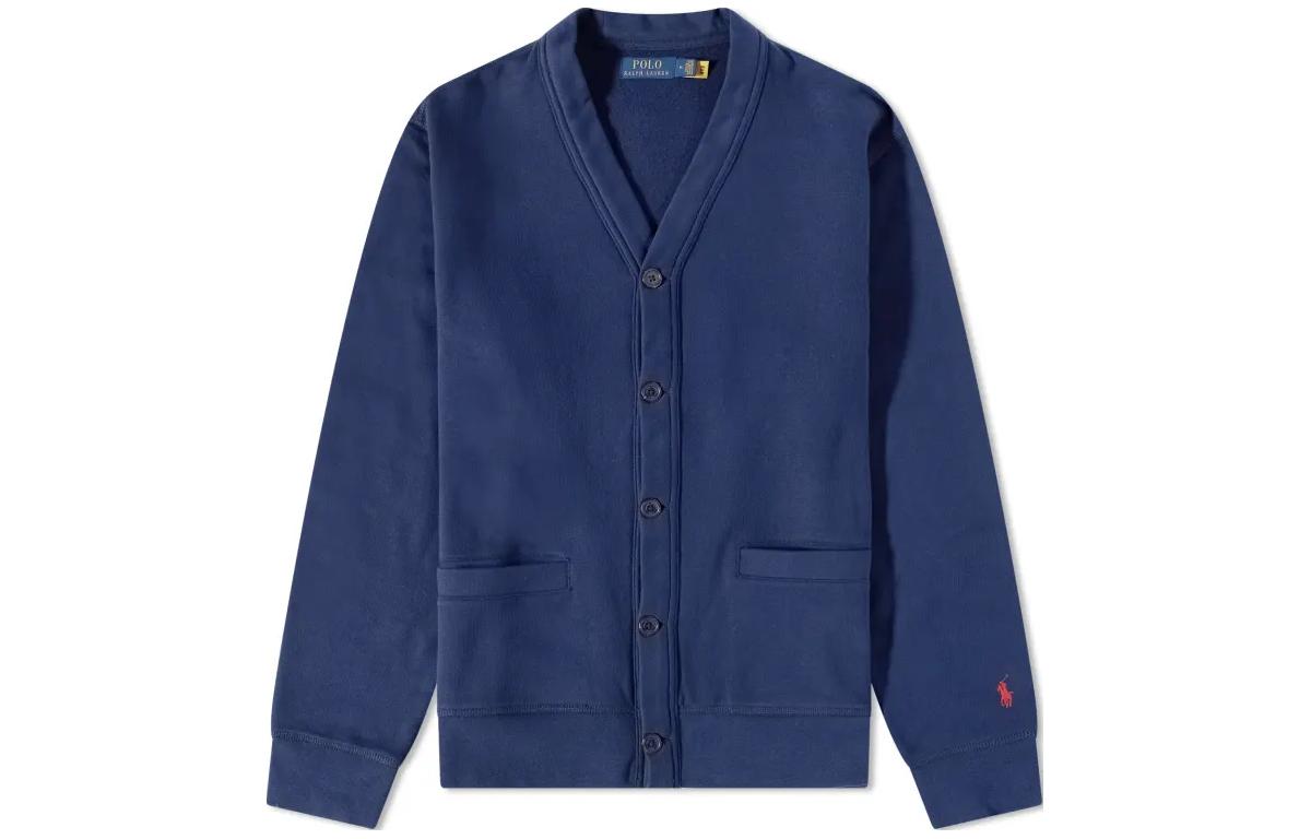 Polo Ralph Lauren  Blue V-Neck Logo Embroidered Knit Cardigan Sweater. 710909668-001