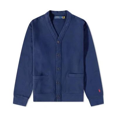 Polo Ralph Lauren Blue V-Neck Logo Embroidered Knit Cardigan Sweater. 710909668-001