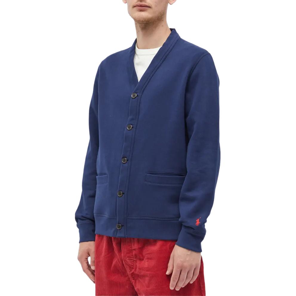 Lookbook Polo Ralph Lauren Kardigan Rajut V-Neck Biru dengan Logo Bordir. 710909668-001