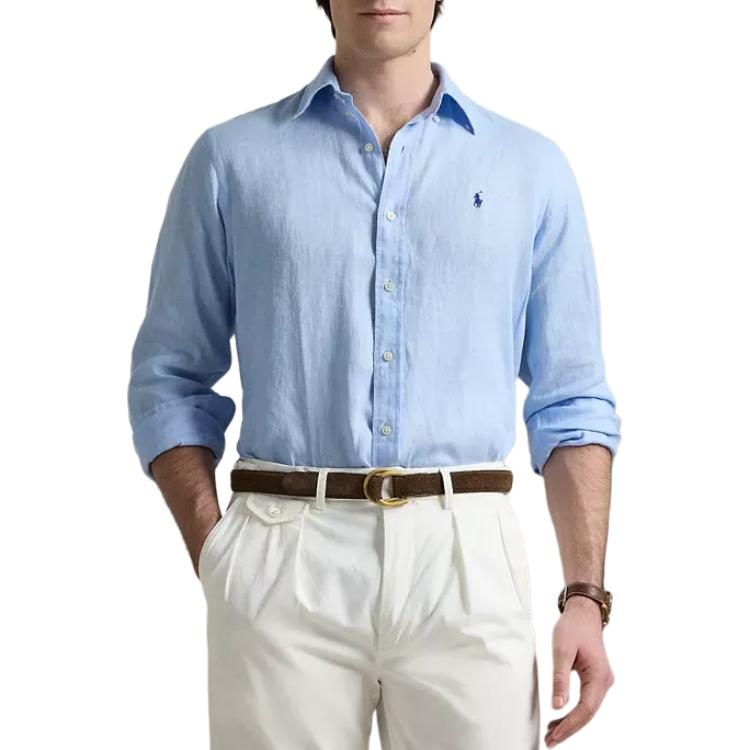 Shop Polo Ralph Lauren 蓝色长袖纽扣徽标衬衫 710966292-011