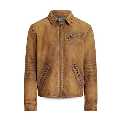 Polo Ralph Lauren Caramel Brown Leather Jacket with Zip and Pointed Collar. 710928561-001