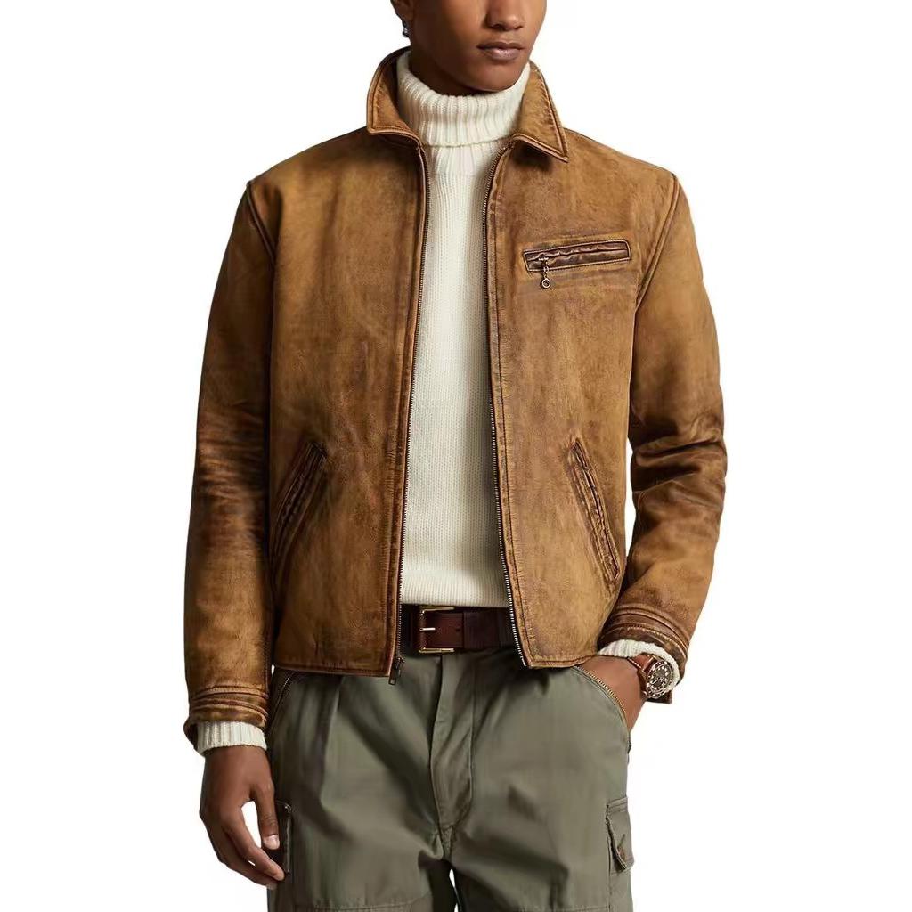 Lookbook Polo Ralph Lauren 焦糖棕色皮革外套 拉鍊設計 尖領款式 710928561-001