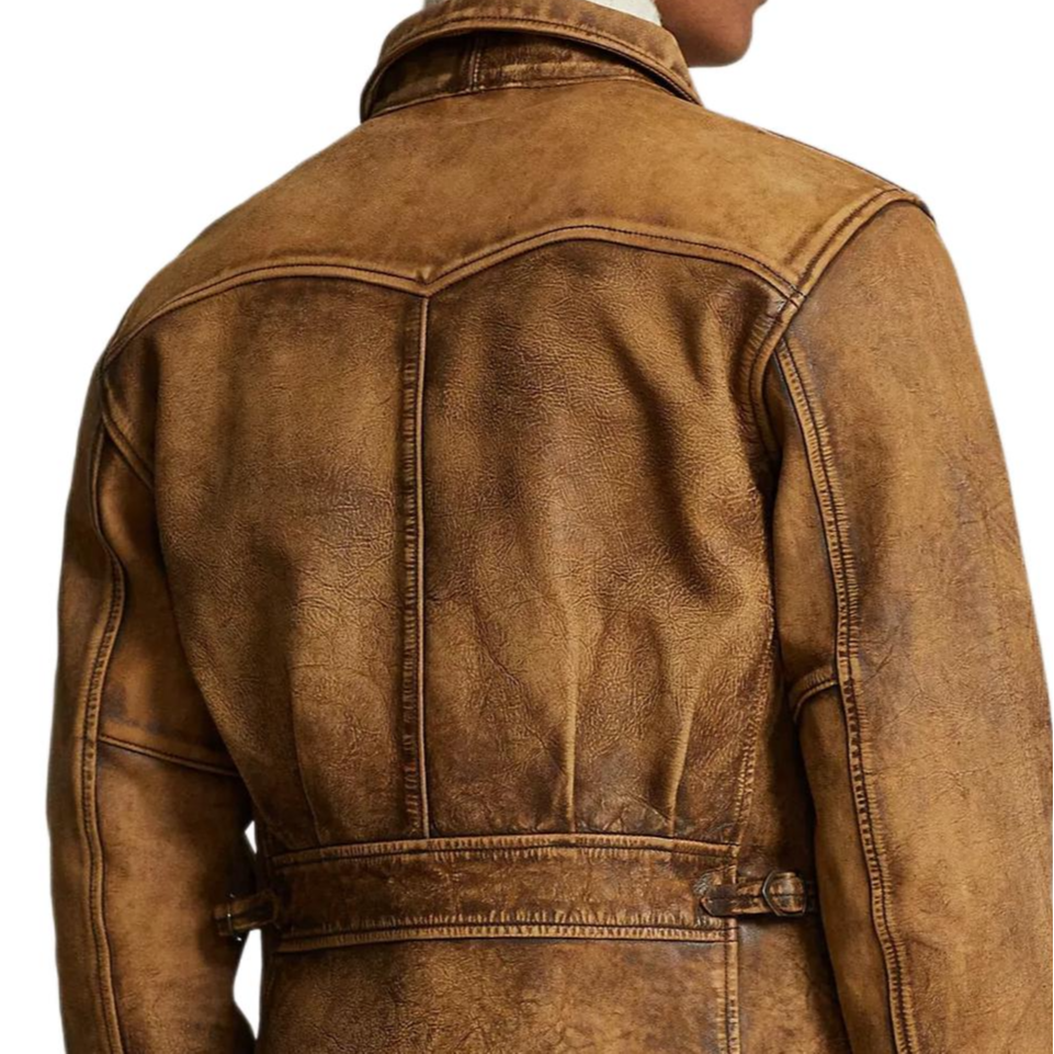 Sizing Polo Ralph Lauren 焦糖棕色皮革外套 拉鍊設計 尖領款式 710928561-001