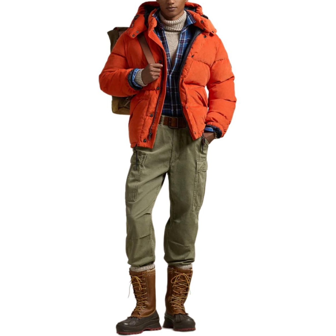 Lookbook Polo Ralph Lauren  Corduroy Puffer Jacket with Detachable Hood Academy Orange MNPOOTW16021499