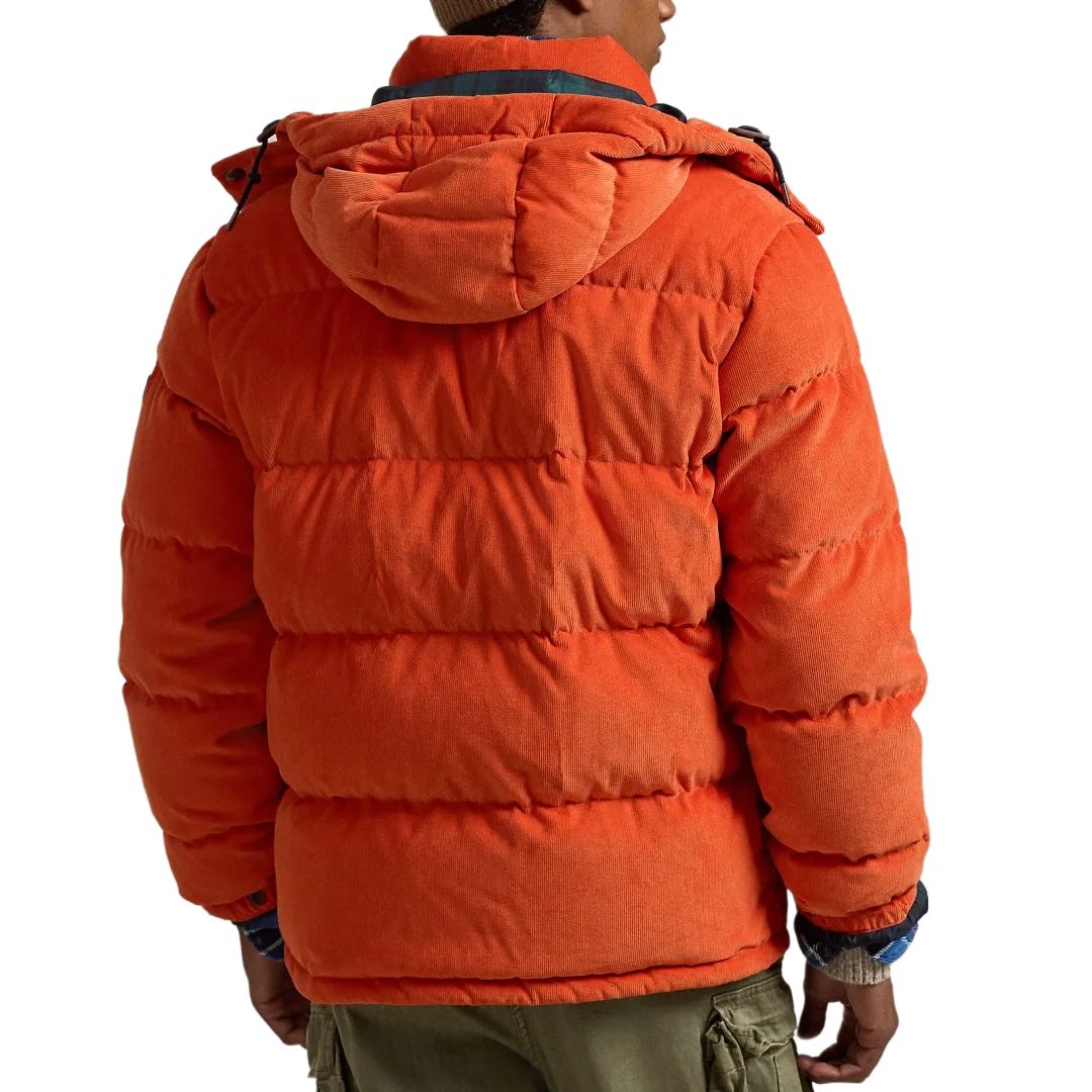 Shop Polo Ralph Lauren  Corduroy Puffer Jacket with Detachable Hood Academy Orange MNPOOTW16021499