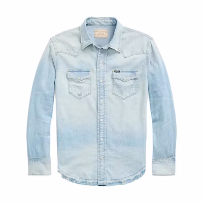 Polo Ralph Lauren Distressed Button-Up Long Sleeve Shirt Blue MNPOWOV16823454-400