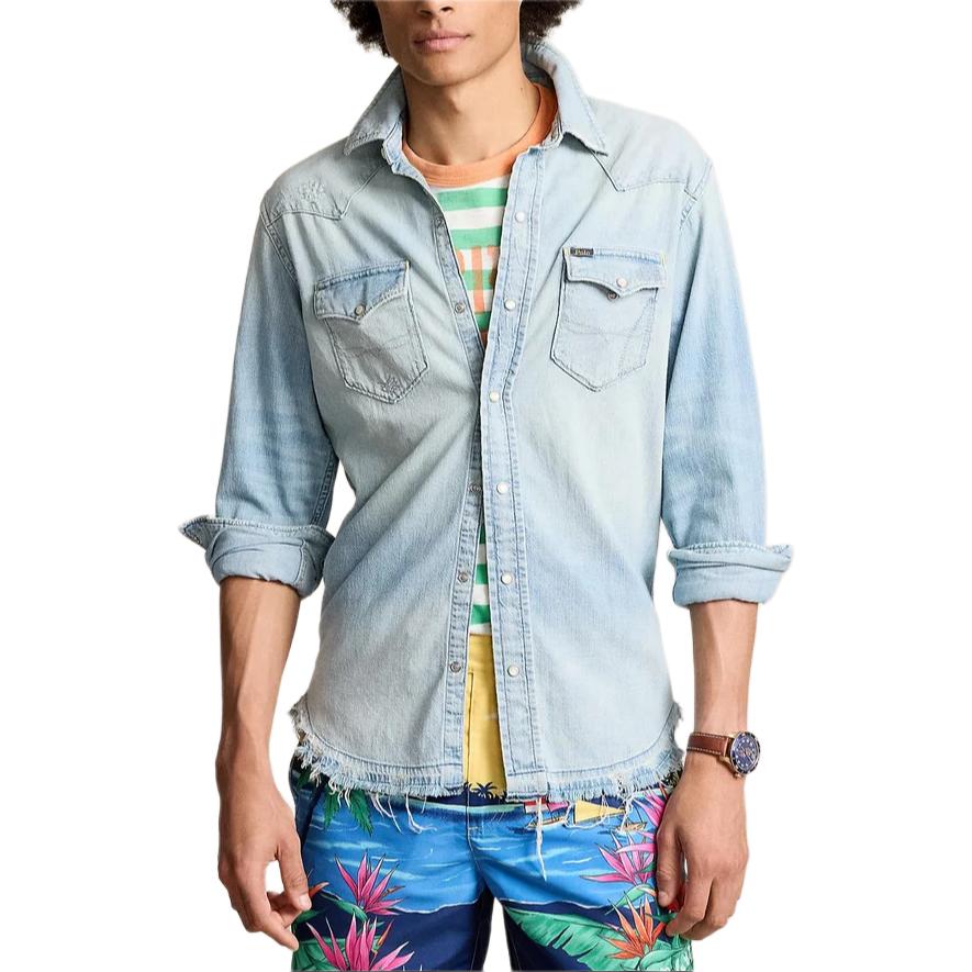 Polo Ralph Lauren  Distressed Button-Up Long Sleeve Shirt Blue MNPOWOV16823454-400 圖 4