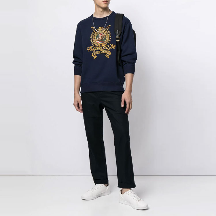 Lookbook 폴로 랄프 로렌 자수 플리스 크루넥 풀오버 - 블루 710823534-001