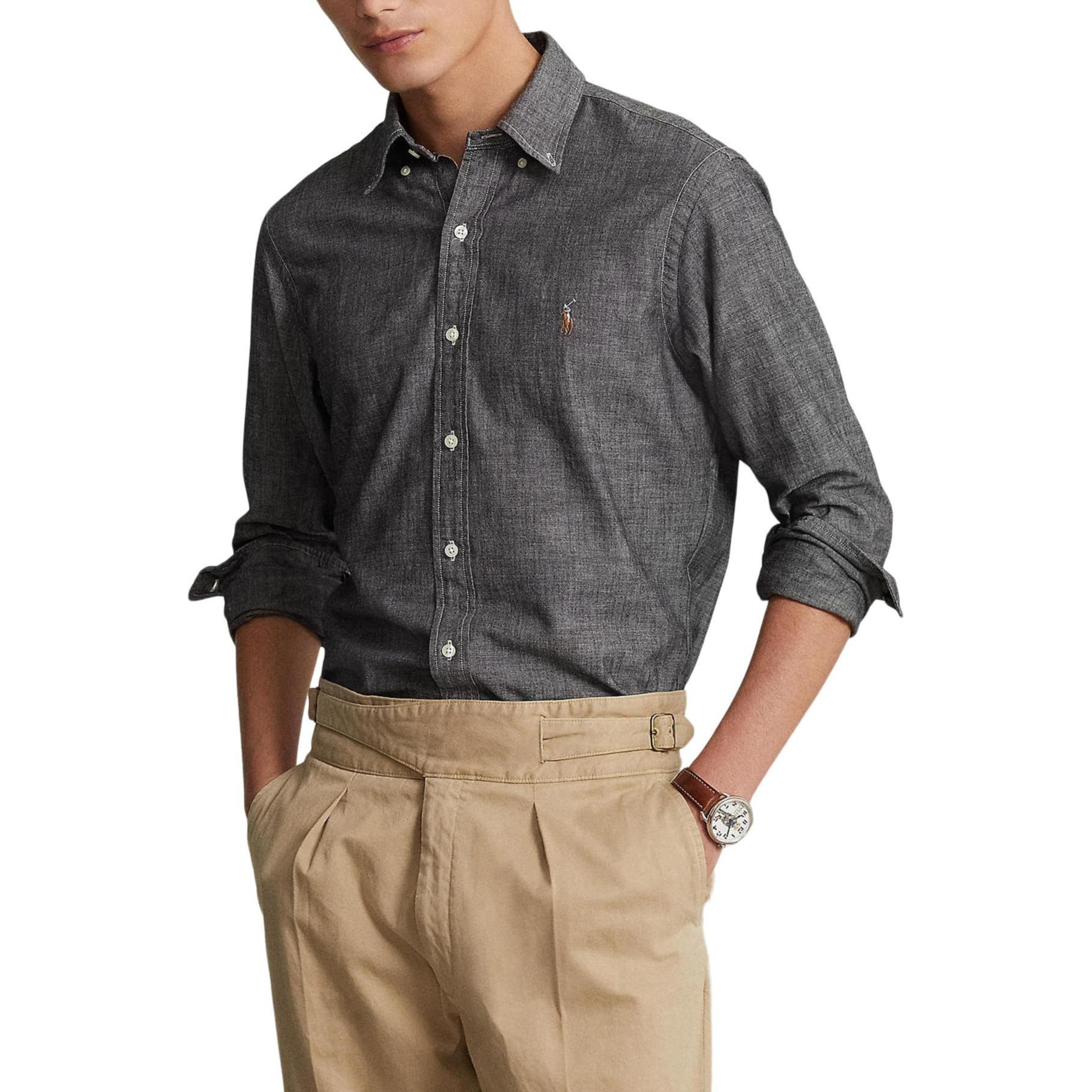 Polo Ralph Lauren  Embroidered Logo Print Long Sleeve Shirt Dark Grey. 710787367-003