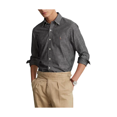 Polo Ralph Lauren Embroidered Logo Print Long Sleeve Shirt Dark Grey. 710787367-003