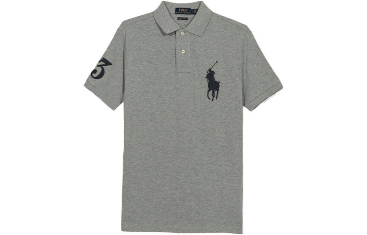 Order ポロラルフローレン グレー刺繍ロゴ入り半袖ポロシャツ 710907394006