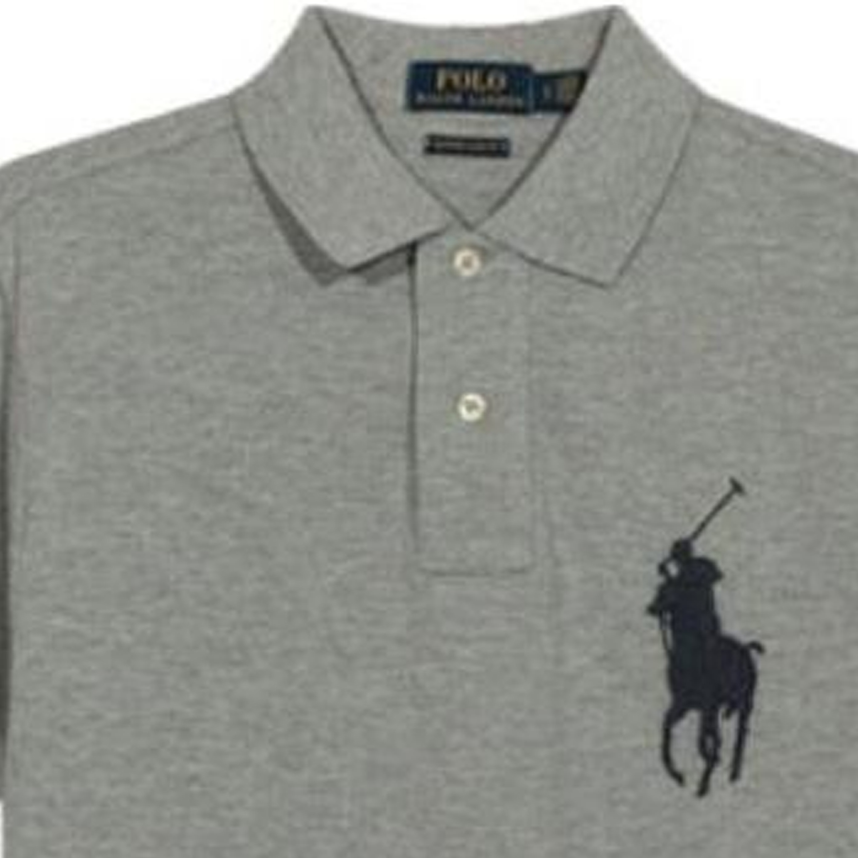 Shop ポロラルフローレン グレー刺繍ロゴ入り半袖ポロシャツ 710907394006