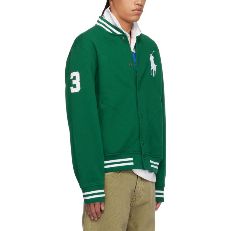 Shop Polo Ralph Lauren  Green Striped Logo Single-Breasted Long Sleeve Jacket 710964456-003