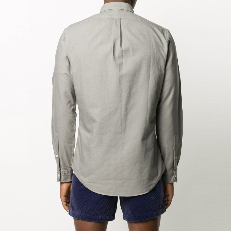 Shop Polo Ralph Lauren 灰色刺绣牛津长袖衬衫 710804257-004