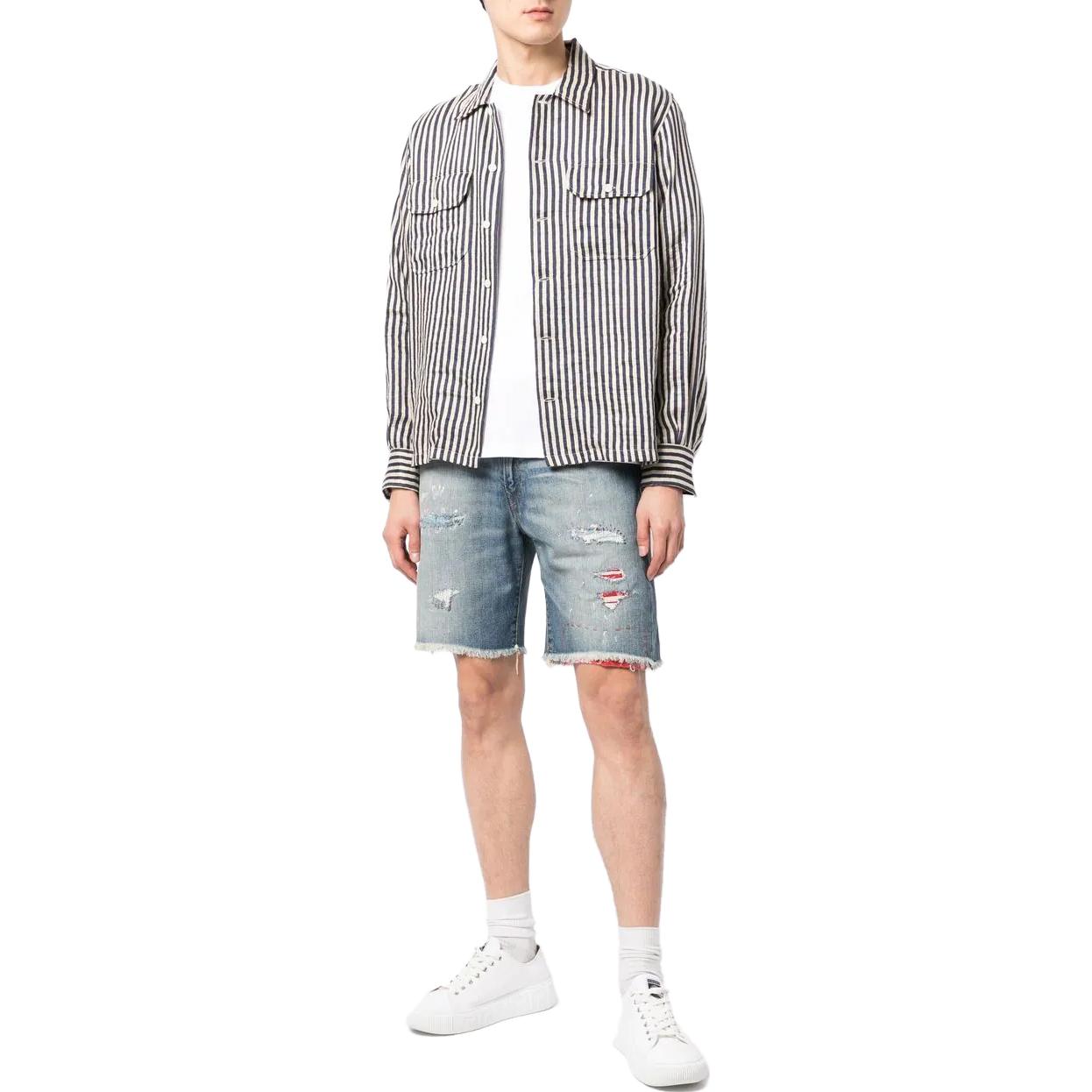 Lookbook Polo Ralph Lauren 高腰扣饰渐变蓝色牛仔短裤。 710869716001NOYAC