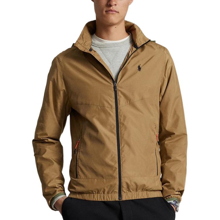 Polo Ralph Lauren  Khaki Solid Logo Embroidered Zip-Up Hoodie Jacket 710914503-003