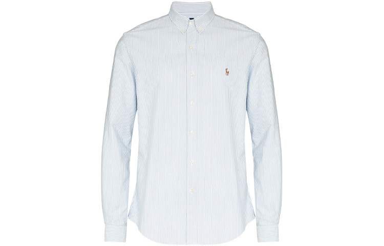 Order Polo Ralph Lauren  Light Blue Striped Button-Up Shirt with Logo Embroidery 710549084-009