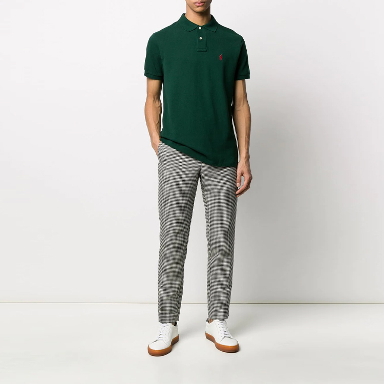 Shop 폴로 랄프 로렌 로고 자수 반팔 폴로 셔츠 다크 그린 710795080-018