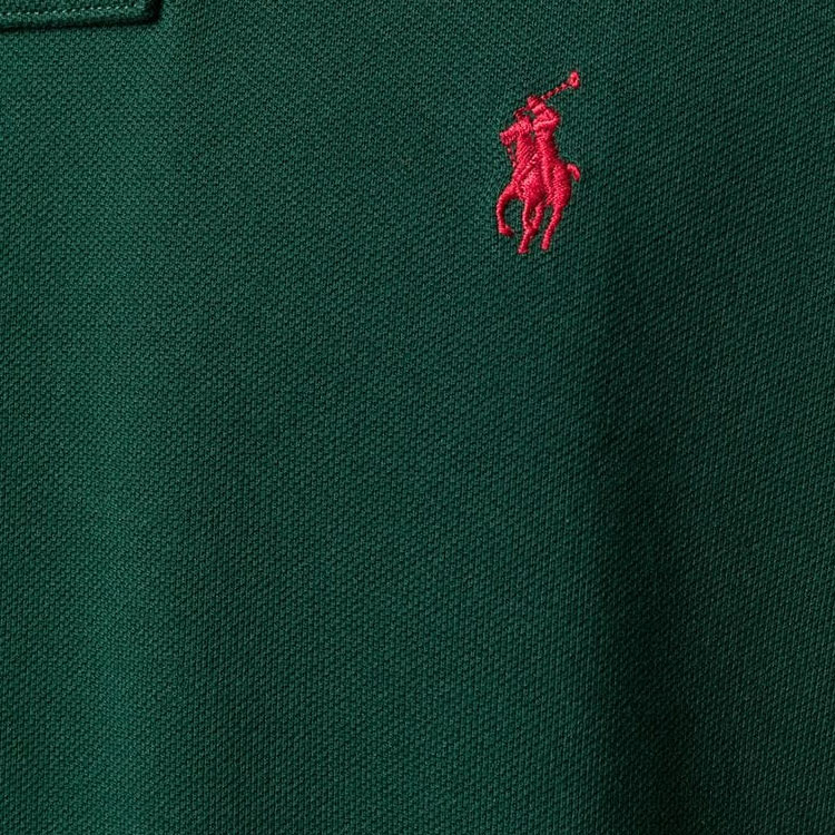 Cheap 폴로 랄프 로렌 로고 자수 반팔 폴로 셔츠 다크 그린 710795080-018