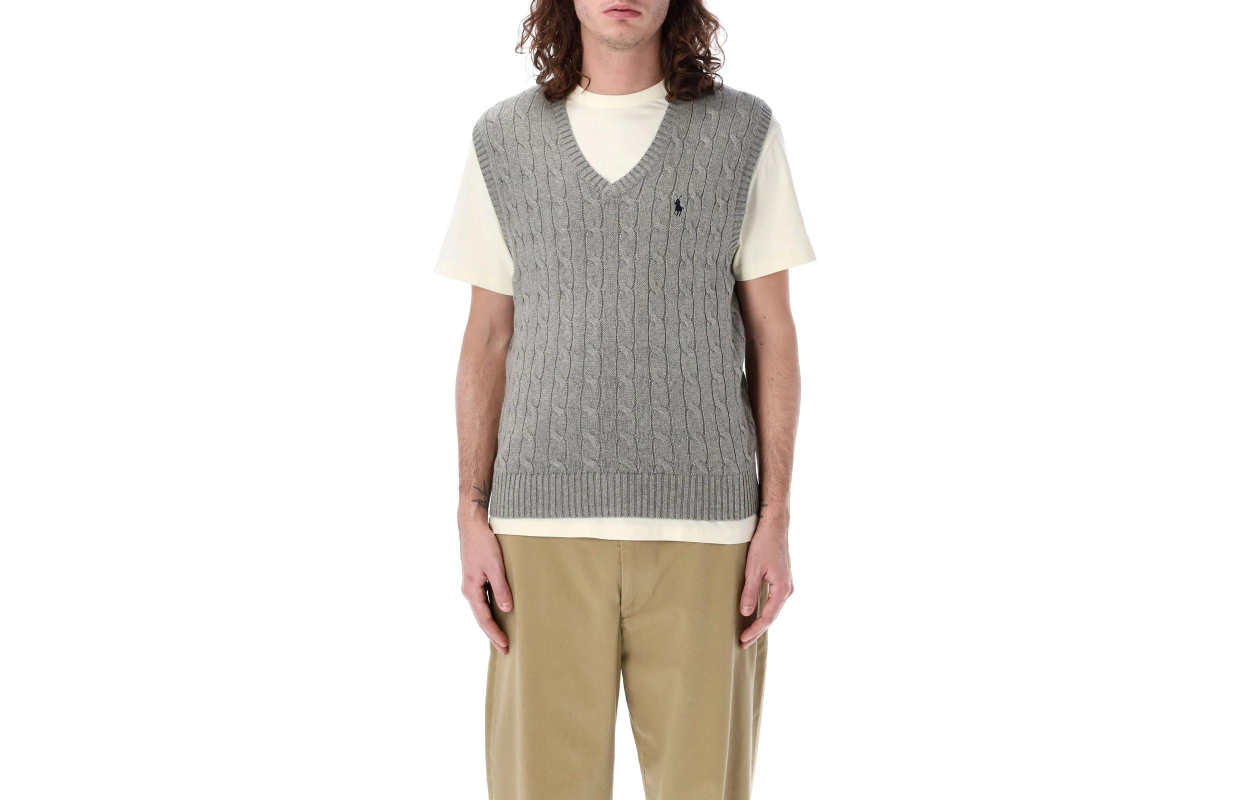 Polo Ralph Lauren  Logo Striped V-Neck Sleeveless Pullover Vest Grey. 710860352C-006