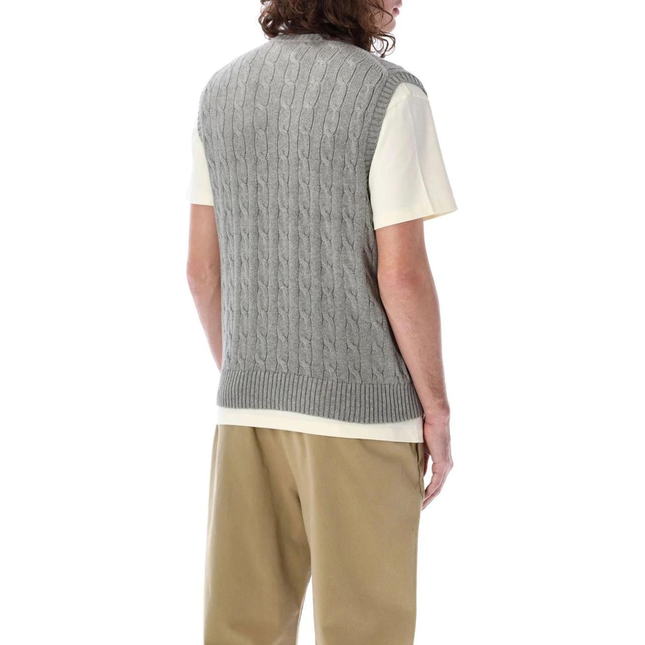 Shop Polo Ralph Lauren Logo Jalur V-Leher Tanpa Lengan Pullover Vest Kelabu. 710860352C-006