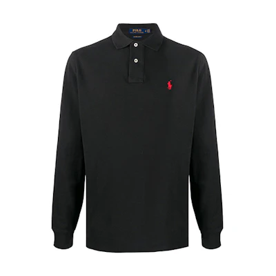 Polo Ralph Lauren Long Sleeve Logo Embroidered Black Polo Shirt. 710680790-045