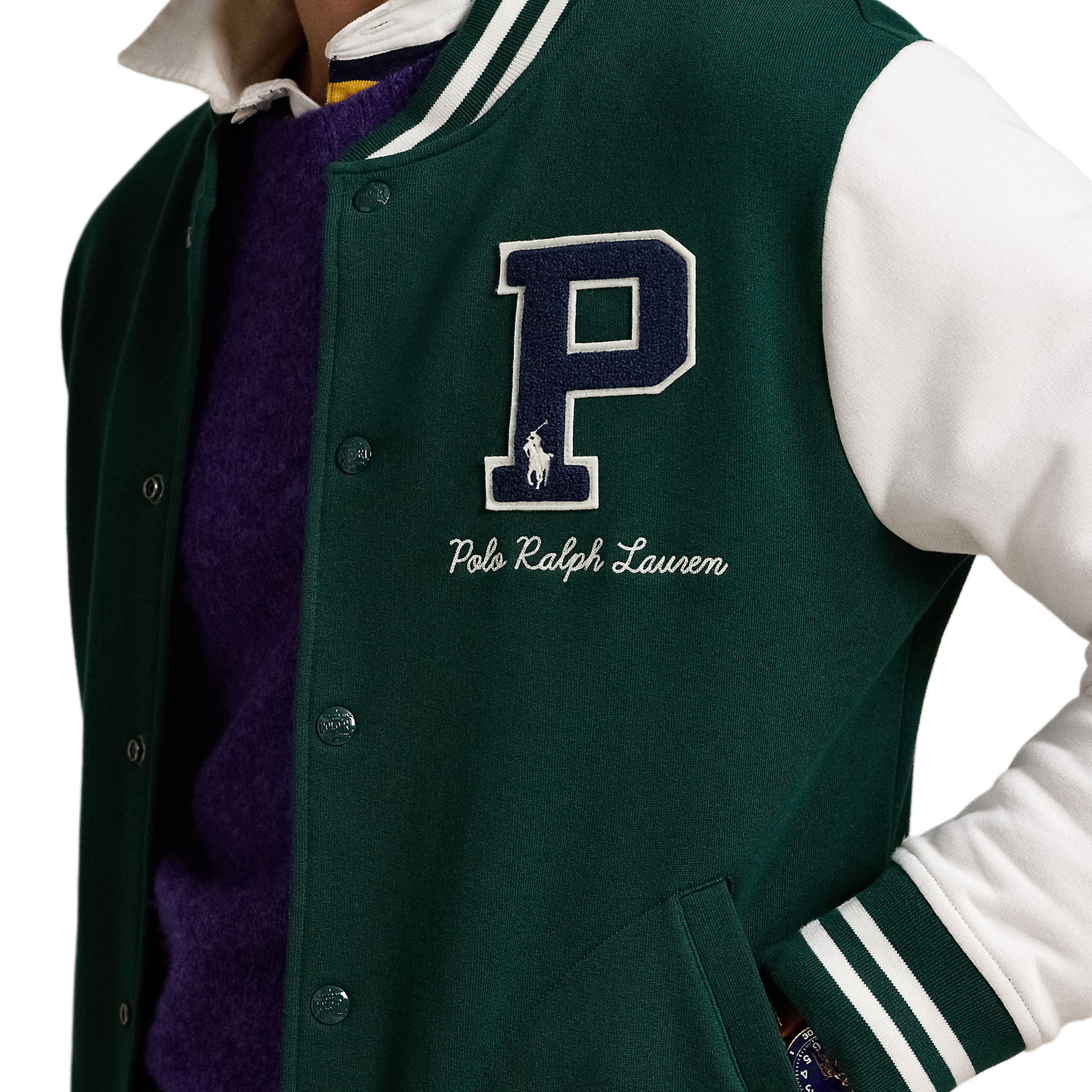 Sizing Polo Ralph Lauren 苔蘚瑪瑙撞色條紋長袖棒球外套 MNPOKNI16823813