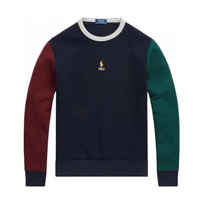Polo Ralph Lauren Navy Blue Colorblock Crewneck Sweatshirt with Logo Embroidery. 710881504-002