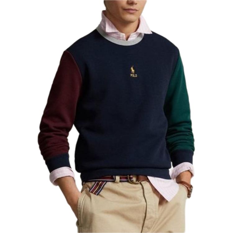 Shop Polo Ralph Lauren 海军蓝拼色圆领刺绣标志卫衣 710881504-002